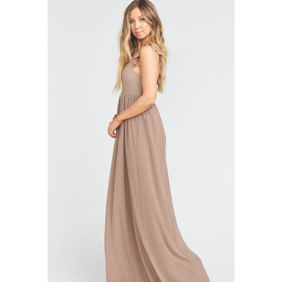 Show Me Your MuMu Dresses & Skirts - NWT Show Me Your Mumu June Maxi Bridesmaid Dress Chiffon Neutral Dune Brown M